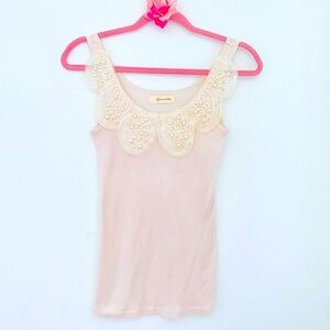 💕Pretty Ribbed With Pearl detail Tank Top SZ S